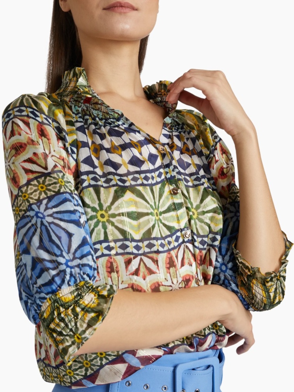 Ramy Brook Chela Printed Silk Blouse NWT - Picture 4 of 9